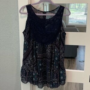 Vintage Altar'd State Navy and Floral Women's Blouse Size L